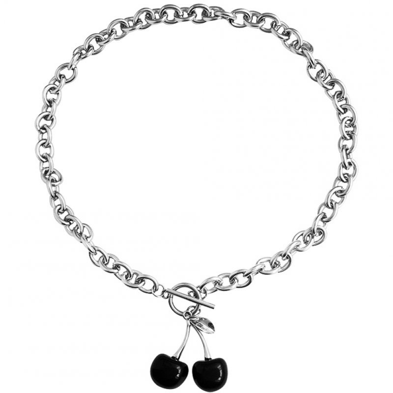 Women's Necklace Black Cherry Pendant Coarse Chain Clavicle Necklace 01 black