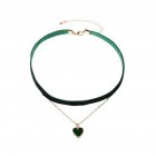 Women s Necklace Flannel Sexy Double layer Love heart Pendant Clavicle Chain Dark green