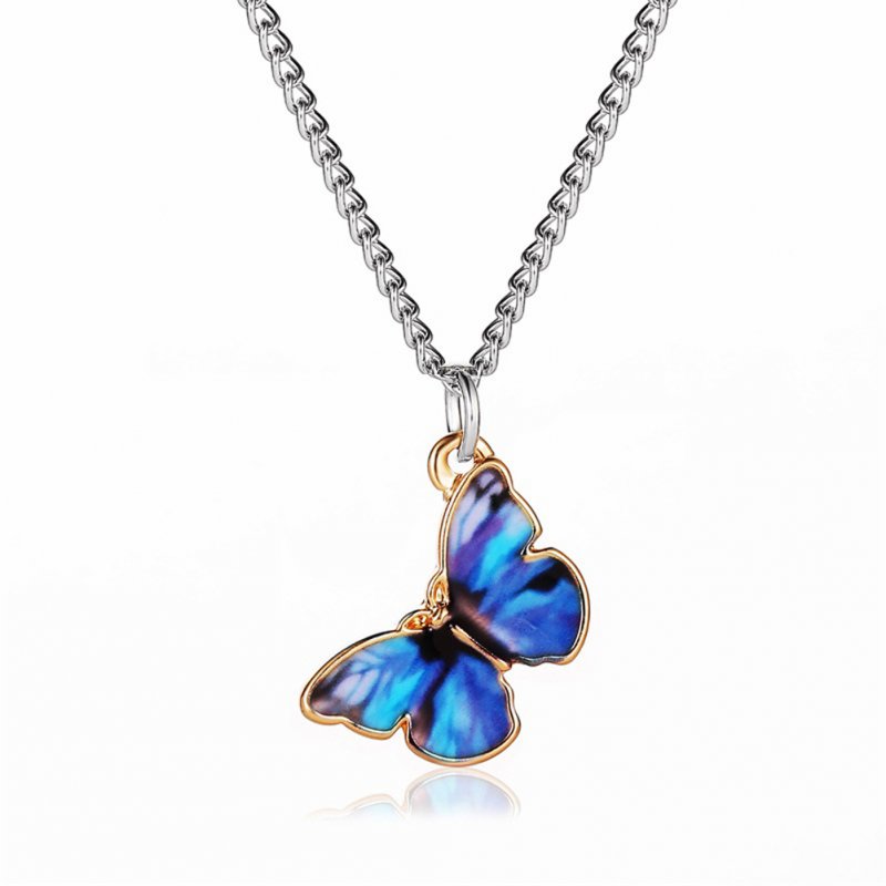 Women's Necklace Gradient Butterfly-shape Clavicle Chain Bracelet 01 dark blue