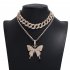 Women s Necklace Hip Hop Style Diamond mounted Double deck Chain Butterfly shape Necklace Silver