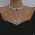Women s Necklace Hip Hop Style Diamond mounted Double deck Chain Butterfly shape Necklace Pink