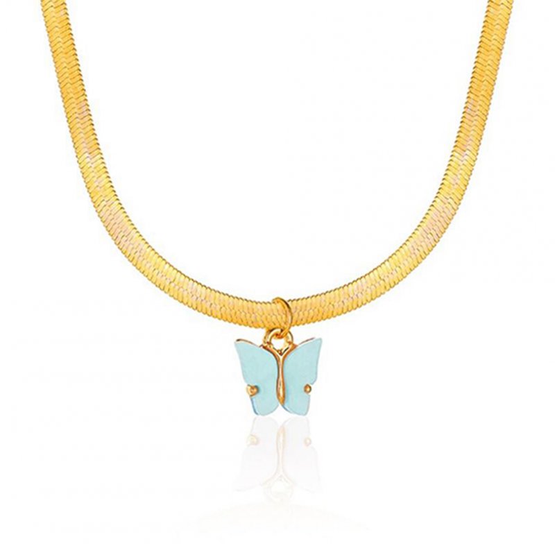 Women's Necklace Simple Style Butterfly-shape Clavicle Chain 04 blue