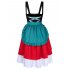 Women s Retro Color Block Stylish Cold Shoulder Pleated Dress Suit for Oktoberfest Color Block 36