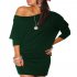 Women s Sexy Casual Round Neck Wrap Hip Irregular One Off Shoulder Knit Pencil Dress
