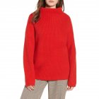 Women's Solid Color High Neck Long Sleeve Sweater Casual Loose Pullover Top