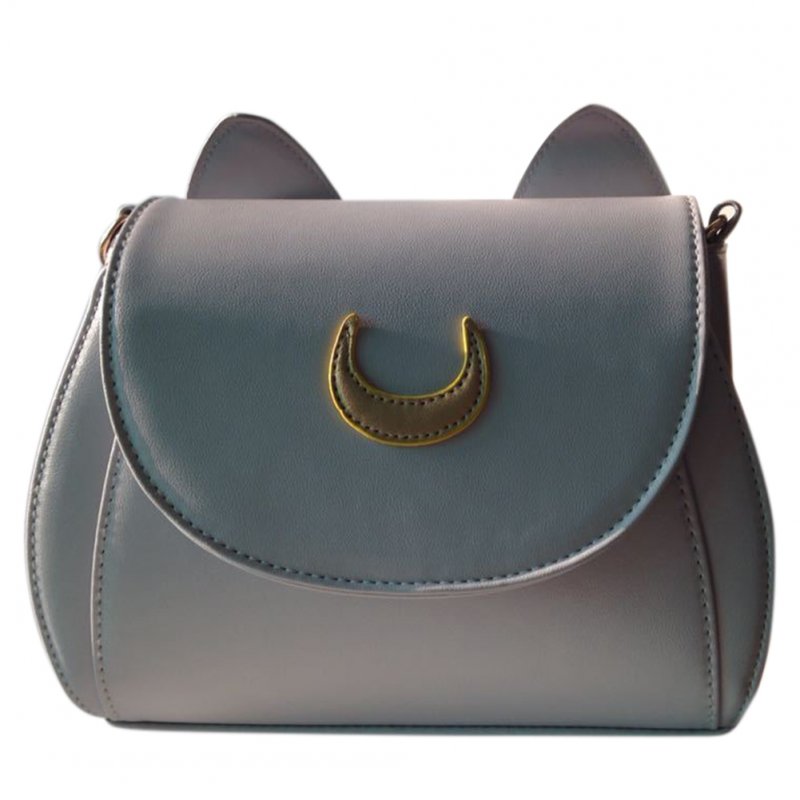 Women's Stylish PU Zipper Shoulder Bag with Moon and Cute Ears, Concise Solid Color Messenger Bag