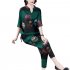 Women s Suit Autumn Casual Printing Elbow Sleeve Loose Top   Pants green M
