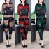 Women s Suit Autumn Casual Printing Elbow Sleeve Loose Top   Pants green XL