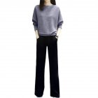 Women s Suit Autumn Solid Color Knitted Casual Loose Large Top   Pants gray L
