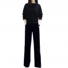 Women s Suit Autumn Solid Color Knitted Casual Loose Large Top   Pants black M