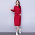 Women s Suit Autumn Winter Plus Size Casual Long sleeve Top   Dress red XL