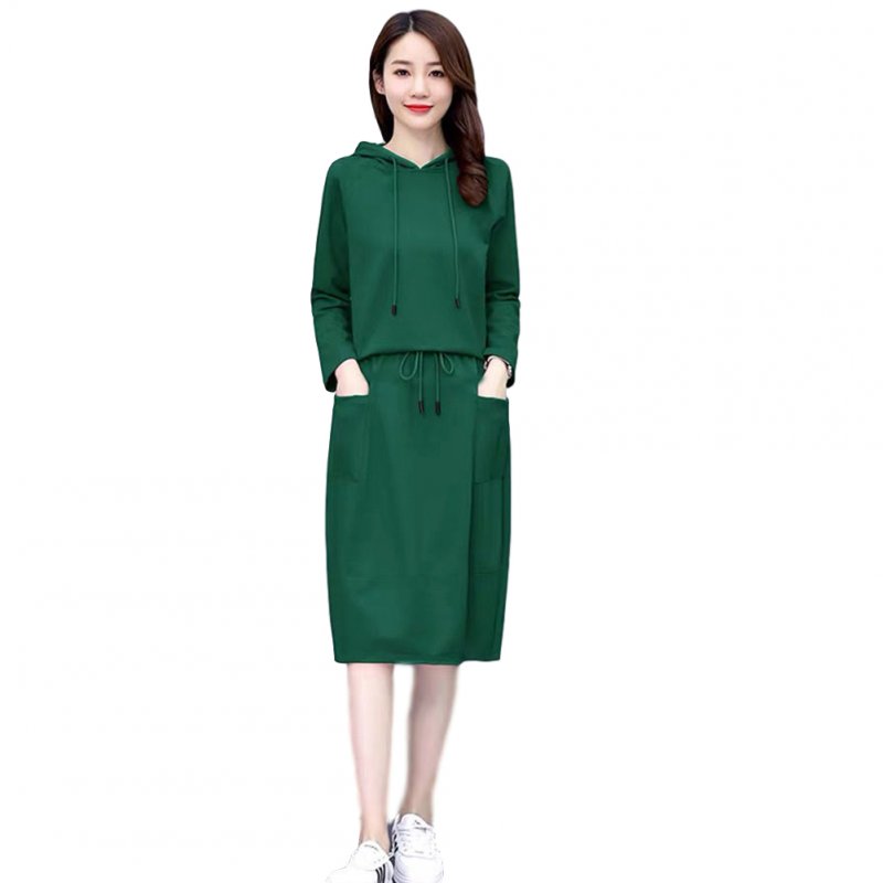 Women's Suit Autumn Winter Plus Size Casual Long-sleeve Top + Dress green_M