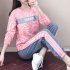 Women s Suit Autumn and Winter Casual Loose Sports Long sleeved Top  Trousers Pink XL