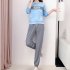 Women s Suit Autumn and Winter Casual Loose Sports Long sleeved Top  Trousers Light blue M
