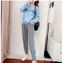Women s Suit Autumn and Winter Casual Loose Sports Long sleeved Top  Trousers Light blue L