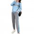 Women s Suit Autumn and Winter Casual Loose Sports Long sleeved Top  Trousers Light blue M