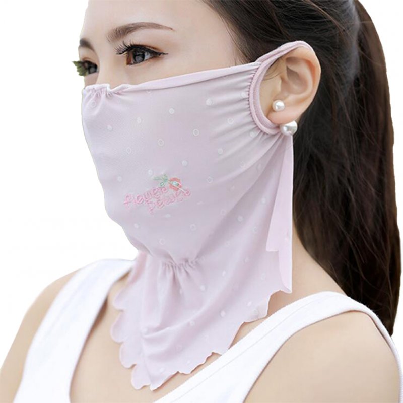 Women's Summer Flower Embroidery Wave Edge Sunscreen Ice Silk Mask Dustproof Mask Wave dot purple_One size