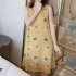 Women s Summer Milk Silk Polyester Fiber Round Neck Hedging Nightdress With Chest Pad Yellow M