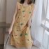 Women s Summer Milk Silk Polyester Fiber Round Neck Hedging Nightdress With Chest Pad Yellow M