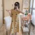 Women s Summer Milk Silk Polyester Fiber Round Neck Hedging Nightdress With Chest Pad Yellow 2XL