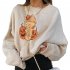 Women s Sweatshirt  Autumn and Winter Printing Loose Crew neck Long sleeve Sweatshirt Khaki XXXL