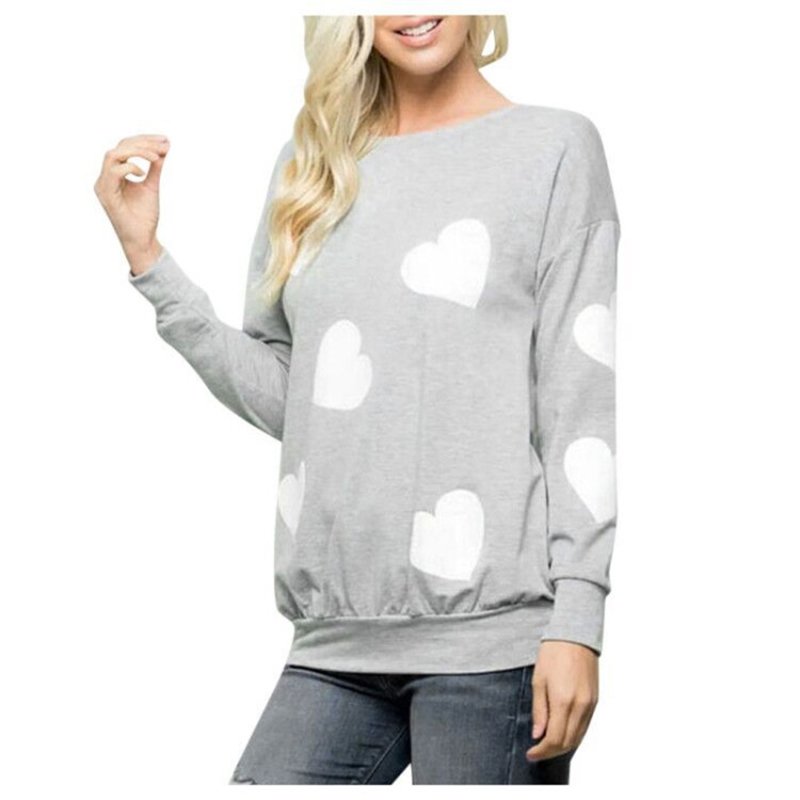 Women's Sweatshirt Long-sleeve Love Printed Casual Round Neck Top gray_3XL