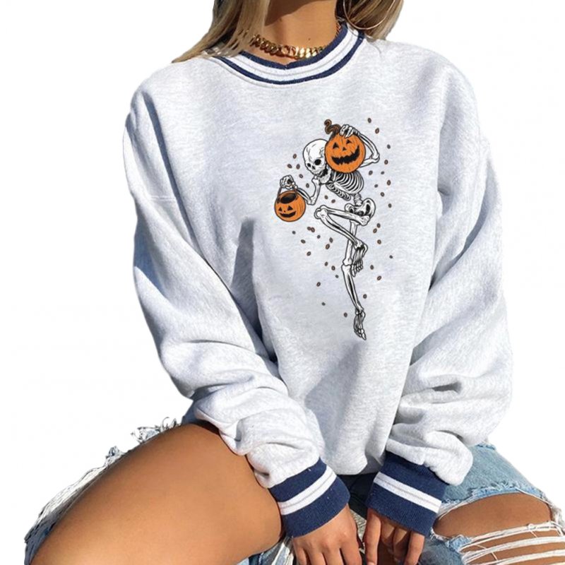 Women's Sweatshirts Autumn Casual Printing Pullover Sweatshirt 2 pumpkins_S
