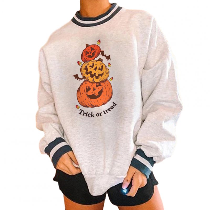 Women's Sweatshirts Autumn Casual Printing Pullover Sweatshirt 3 pumpkins_XL