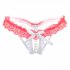 Women s  Thong Lace  Hollow  Sexy Open Crotch Transparent  Stretch T pants With  Pearl Massager red