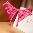 Women s Thong Lace Open File Flower  Low waist  Sexy Solid Color T back rose Red free size