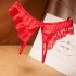 Women s Thong Lace Open File Flower  Low waist  Sexy Solid Color T back rose Red free size