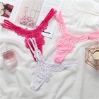 Women s  Thong Lace  Sexy Embroidered  Flower Transparent Hollow Low waist Underpants Pink free size