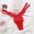 Women s  Thong Lace  Sexy Embroidered  Flower Transparent Hollow Low waist Underpants red free size