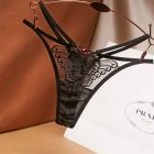 Women s  Thong Net Yarn Seamless  Embroidery Transparent  Low waist  Sexy  Ultra thin T pants black