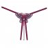 Women s  Thong  Sexy Sequin Embroidery Transparent Net Yarn Low waist Underpants With  Pearl Massager Red wine free size