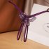 Women s  Thong  Sexy Sequin Embroidery Transparent Net Yarn Low waist Underpants With  Pearl Massager purple free size
