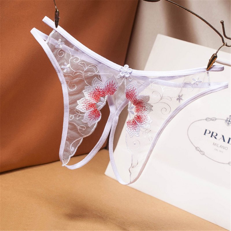 Women's Underpants Flower Pattern Transparent Net Yarn Embroidery Sexy  Low-waist  Thong white_free size