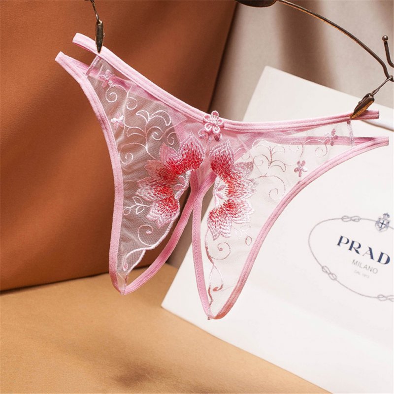 Women's Underpants Flower Pattern Transparent Net Yarn Embroidery Sexy  Low-waist  Thong Pink_free size