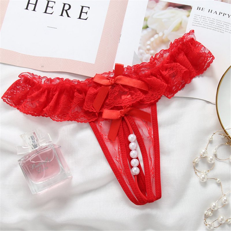 Women's Underpants Lace  Pearl Transparent  Low-waist  Sexy  Thong red_free size