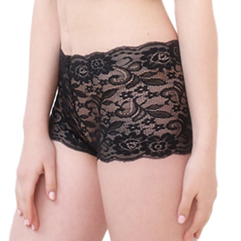 Women's Underpants Lace Sexy Lingerie See-through Large Size Boxer Briefs black_M
