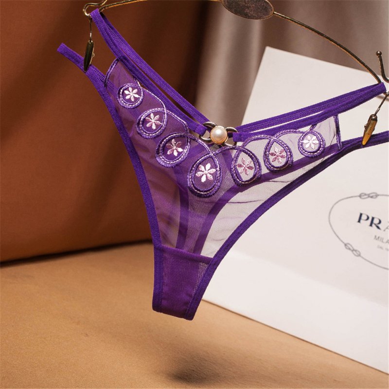 Women's Underpants  Mesh Embroidery Transparent  Sexy Low-waist  Thong purple