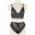 Women s Underwear Suits Sexy Breathable Lace Perspective Bra   Underpants black S