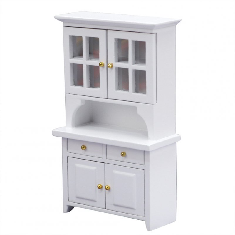 Wooden 1:12  Mini  Doll  House  Vertical  Cabinet Study Room Micro Scene Bookcase Bedroom Furniture White