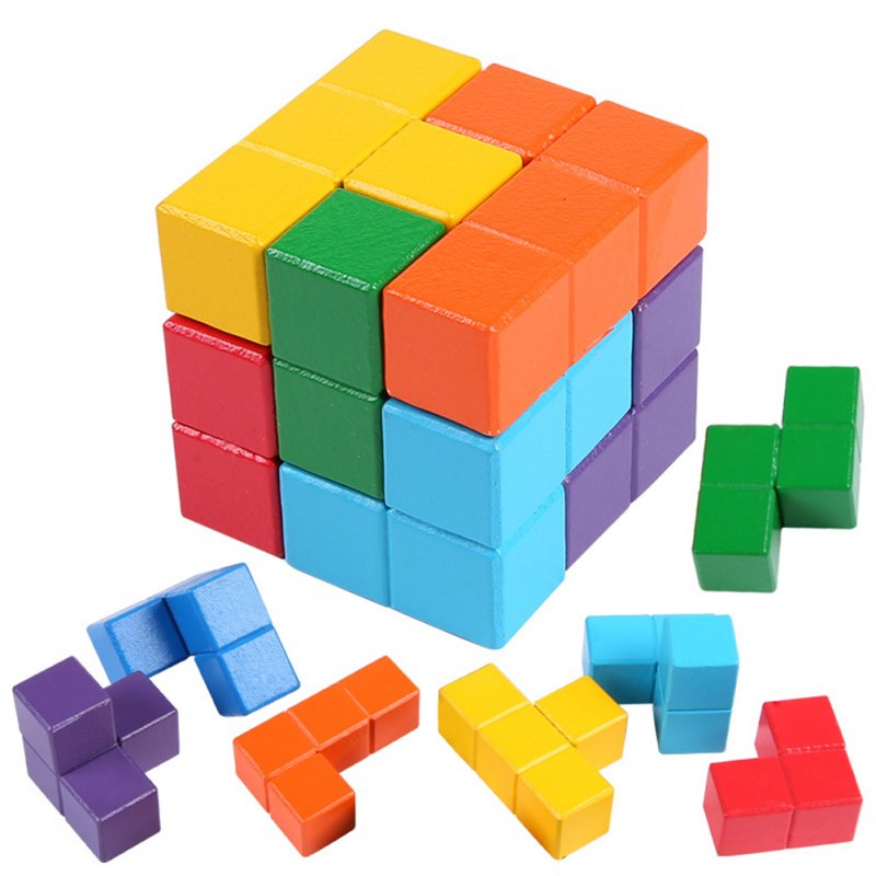 Wooden Building Blocks Set Smart Cube Mind Developmental Toy for Kids Children Colored cube