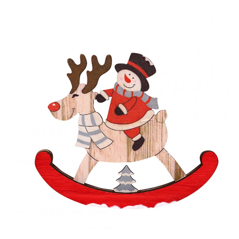 Wooden  Christmas  Ornaments Christmas Snowman Santa Claus Rocking Horse Kindergarten Toys Christmas Trojan [Small Snowman]