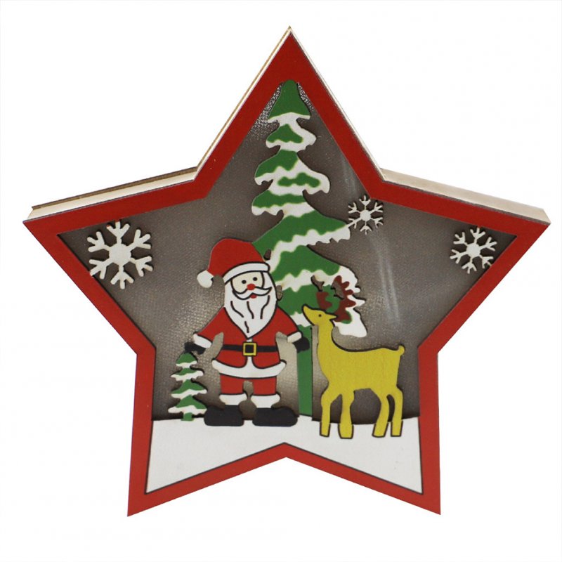 Wooden Christmas  Ornaments Five-pointed Star With Led Light Table Decoration Crafts JM00911 Elderly