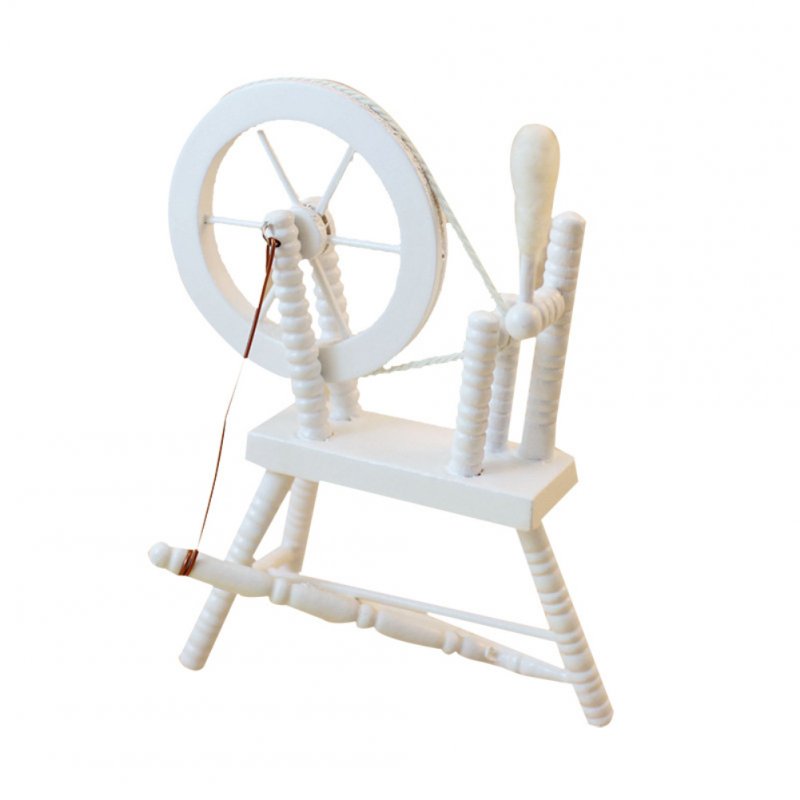 Wooden Environmental Friendly Retro Spinning  Wheel 1:12 Doll House Mini Furniture Accessories White