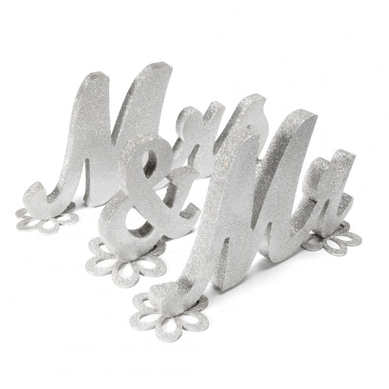 Wooden Letters MR & MRS Sign Wedding Table Decorations Gold Glitter Silver Glitter Sweetheart Tools (With 5 flower pads)