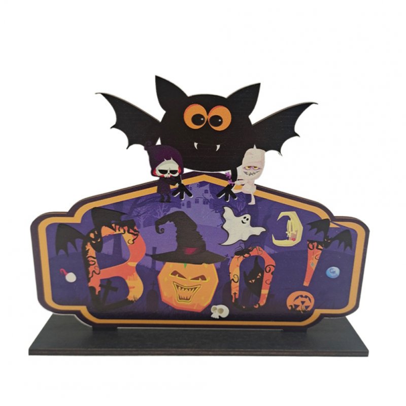 Wooden  Pendant Halloween Pumpkin Skull Spider Bat Party Scene Decorative Ornaments No. 13 20*15.5CM base 20*4.5CM weight 59 grams