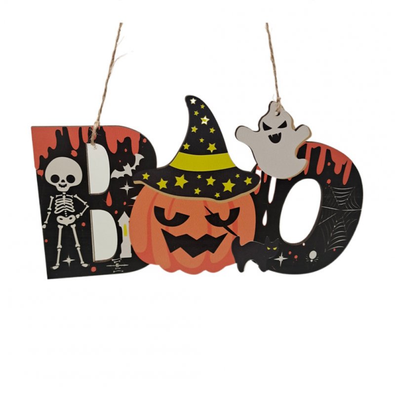 Wooden  Pendant Halloween Pumpkin Skull Spider Bat Party Scene Decorative Ornaments No. 25 27*15cm weighs 52 grams